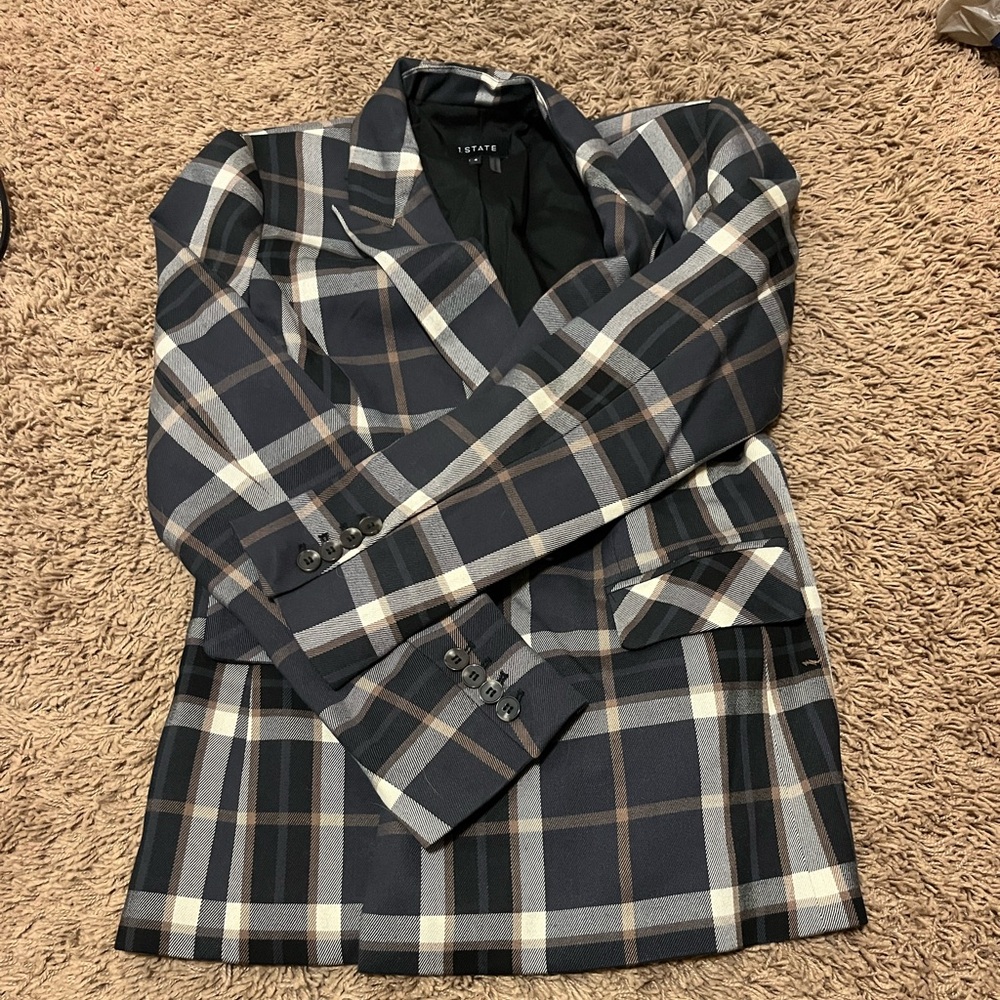 1. State Plaid Blazer - Black, White, Brown